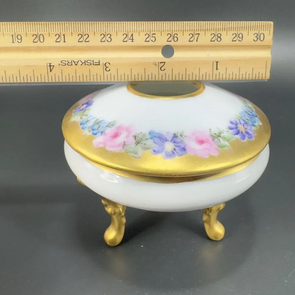 Antique ROYAL BAYREUTH Bavaria Footed Trinket Jar Hair Receiver Container VTG‎